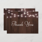 素朴の結婚タイポグラフィSting Lights Wood サンキューカード (正面/裏面)