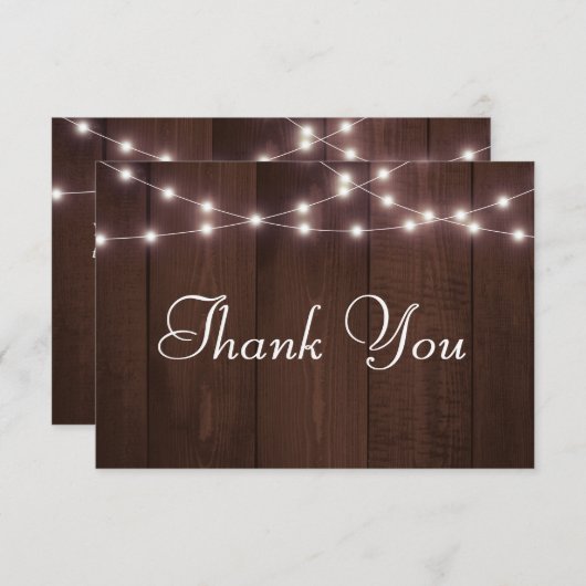 素朴の結婚タイポグラフィSting Lights Wood サンキューカード (正面/裏面)