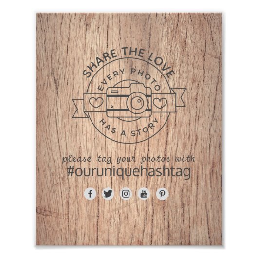 素朴の結婚ハッシュタグ記号 – ウッドカメラ共有 フォトプリント            (正面)