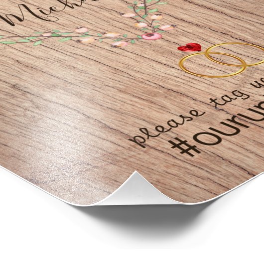 素朴の結婚ハッシュタグ記号 – 木材ハートフローラ フォトプリント            (角)