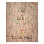 素朴の結婚ハッシュタグ記号 – 木材ハートフローラ フォトプリント            (正面)