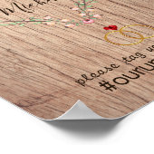 素朴の結婚ハッシュタグ記号 – 木材ハートフローラ ポスター (角)