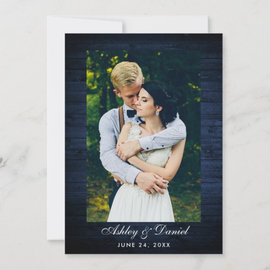 素朴の結婚フローラレース青い木の写真 招待状 (裏面)