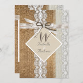 素朴の結婚ベージュホワイトレースバーラップパール5 招待状 (正面/裏面)