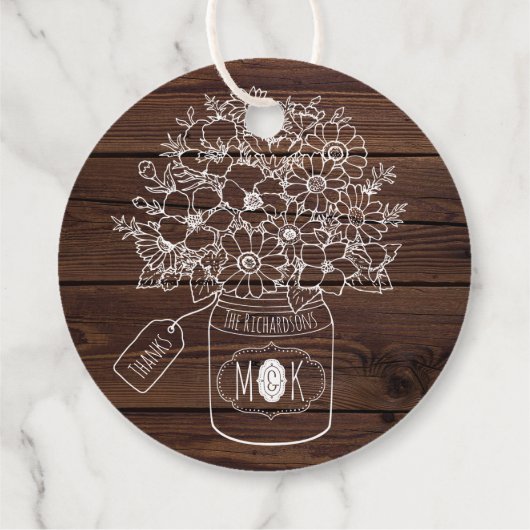 素朴の結婚メイソンの瓶ワイルドフラワーブーケウッド フェイバータグ (裏面)