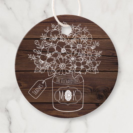 素朴の結婚メイソンの瓶ワイルドフラワーブーケウッド フェイバータグ (正面)