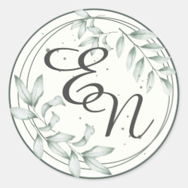 素朴の結婚モノグラムのグ葉リーングの丸いステッカー ラウンドシール