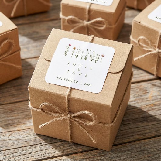 素朴の結婚ワイルドフラワーのシール スクエアシール