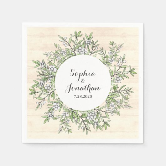 素朴の結婚ヴィンテージフローラリース スタンダードカクテルナプキン (正面)