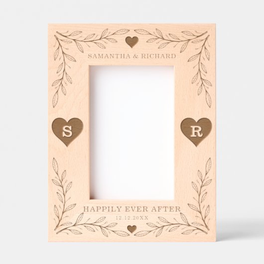 素朴の結婚写真名前をカスタムするモノグラムの レーザー彫刻フレーム (正面)