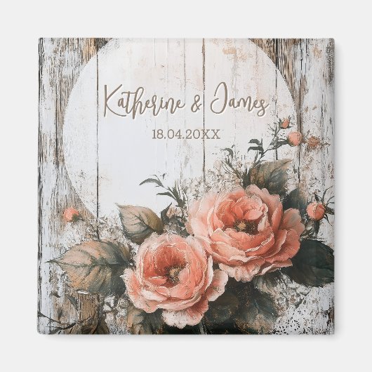 素朴の結婚名前をカスタムすると日付の署名 マグネット (正面)