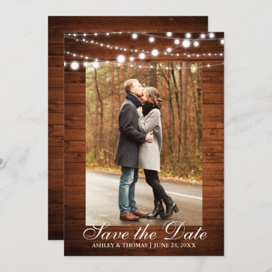 素朴の結婚木のライト日付を保存 セーブザデート (正面/裏面)