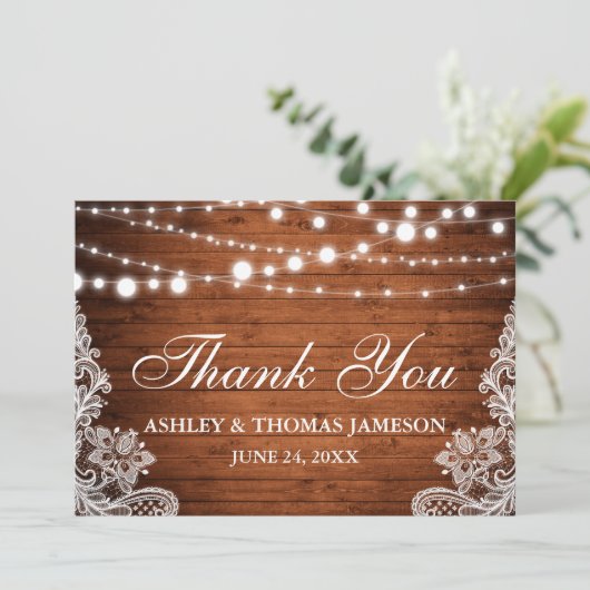 素朴の結婚木の弦のライトレースありがとう サンキューカード (スタンド正面)