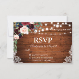 素朴の結婚木材ブルゴーニュ青フローラRSVP 出欠カード