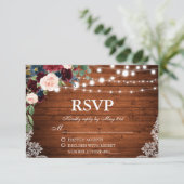 素朴の結婚木材ブルゴーニュ青フローラRSVP 出欠カード (スタンド正面)