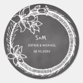 素朴の結婚白黒フローラステッカー ラウンドシール (正面)