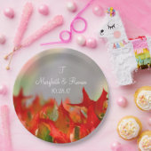 素朴の結婚紅葉名モノグラム秋 ペーパープレート (パーティー)