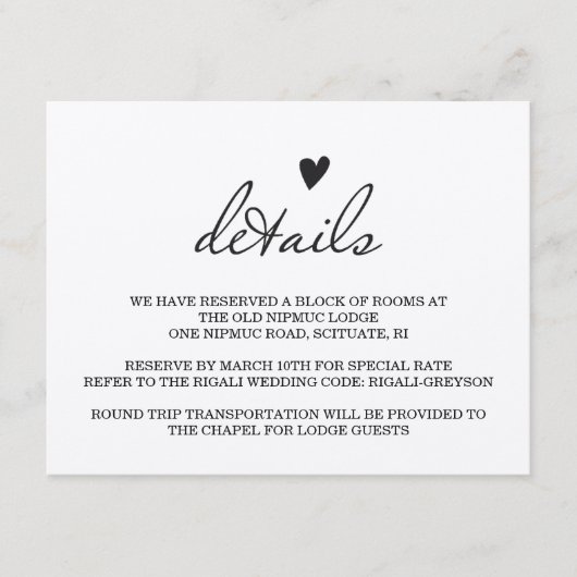 素朴の結婚詳細カード エンクロージャーカード (正面)