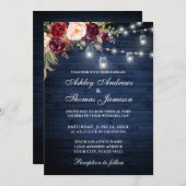 素朴の結婚青い木のライトJarsフローラ 招待状 (正面/裏面)