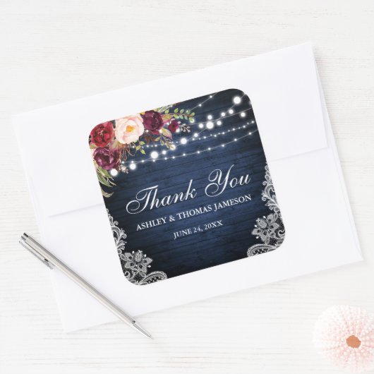 素朴の結婚青い木の照明フローラありがとう スクエアシール (封筒)