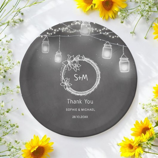 素朴の結婚黒い黒板メイスン・ジャー ペーパープレート