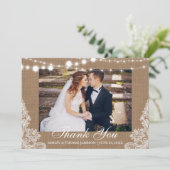 素朴の結婚Burlap Lights Lace写真ありがとう サンキューカード (スタンド正面)