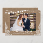 素朴の結婚Burlap Lights Lace写真ありがとう サンキューカード (正面/裏面)