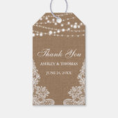 素朴の結婚Burlap String Lights Lace Thank You ギフトタグ (正面)