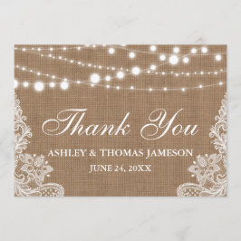 素朴の結婚Burlap String Lights Lace Thank You サンキューカード