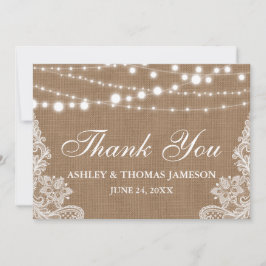 素朴の結婚Burlap String Lights Lace Thank You サンキューカード