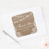 素朴の結婚Burlap String Lights Lace Thank You スクエアシール (封筒)