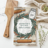 素朴の転がピンリースパーソナライズされたクリスマス キッチンタオル