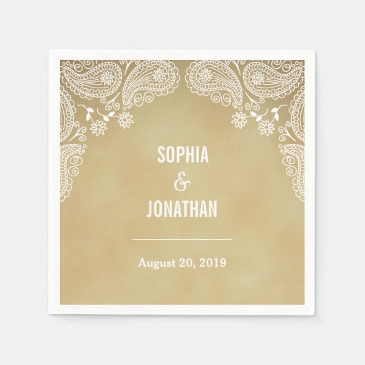 素朴のI手結婚引きペイズリーのナ結婚プキン スタンダードカクテルナプキン (正面)
