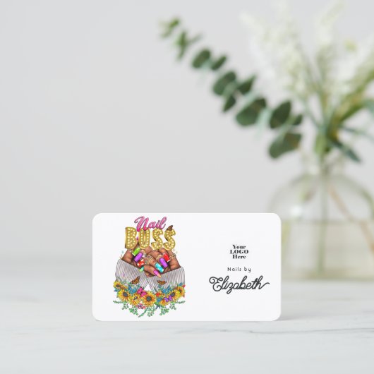 素朴ひまわりアフリカ系アメリカ爪、 ネイルボス 名刺 (スタンド正面)