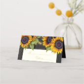 素朴ひまわりウッドシ結婚ックのテーブル プレイスカード (正面)