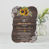 素朴ひまわりウッド50バースデーパーティー招待状 招待状 (スタンド正面)