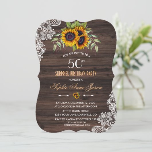 素朴ひまわりウッド50バースデーパーティー招待状 招待状 (スタンド正面)