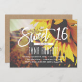 素朴ひまわりエレガントフローラスウィート16誕生日 招待状 (正面/裏面)