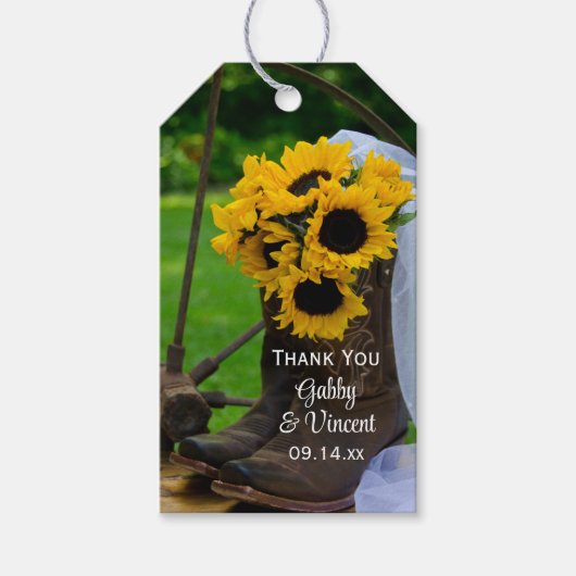 素朴ひまわりカウボーイブーツ結婚式の引き出物ラベル ギフトタグ (正面)
