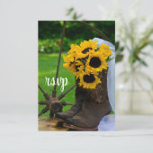 素朴ひまわりカウボーイブーツ西結婚式RSVP 出欠カード (スタンド正面)