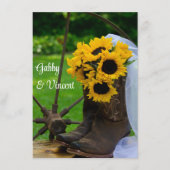 素朴ひまわりカウボーイ結婚ブーツのフラットノート ノートカード (正面)