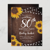 素朴ひまわりサプライズ80誕生日招待状 (正面/裏面)