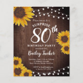 素朴ひまわりサプライズ80誕生日招待状 (正面)