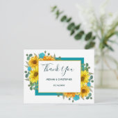 素朴ひまわりシックティール(緑がかった色)バラ結婚ズサンキューユー ポストカード (スタンド正面)
