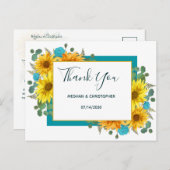 素朴ひまわりシックティール（緑がかった色）バラ結婚ズサンキューユー ポストカード (正面/裏面)