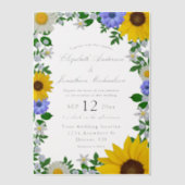 素朴ひまわりデイジーフローラ結婚ズ ベラム紙招待状 (正面)