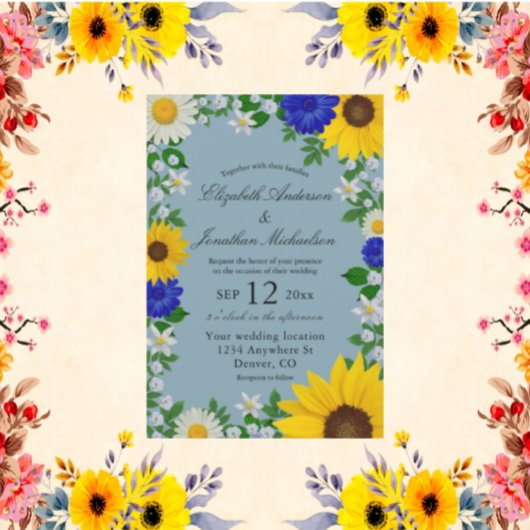 素朴ひまわりデイジーフローラ結婚ズ 招待状