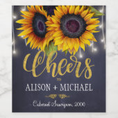 素朴ひまわりネイビーシャルボード応援結婚ズ ワインラベル (シングルラベル)