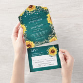 素朴ひまわりバビーズブ縁どリッティール（緑がかった色）結婚ズ オールインワン招待状 (貼ってはがせる)