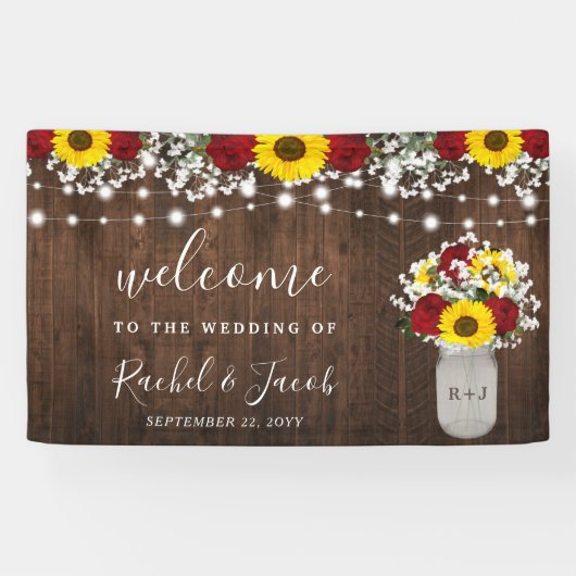 素朴ひまわりバラジャールストリングライト結婚ズ 横断幕 (横)